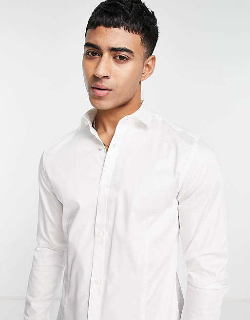 Premium super slim fit stretch smart shirt in white
