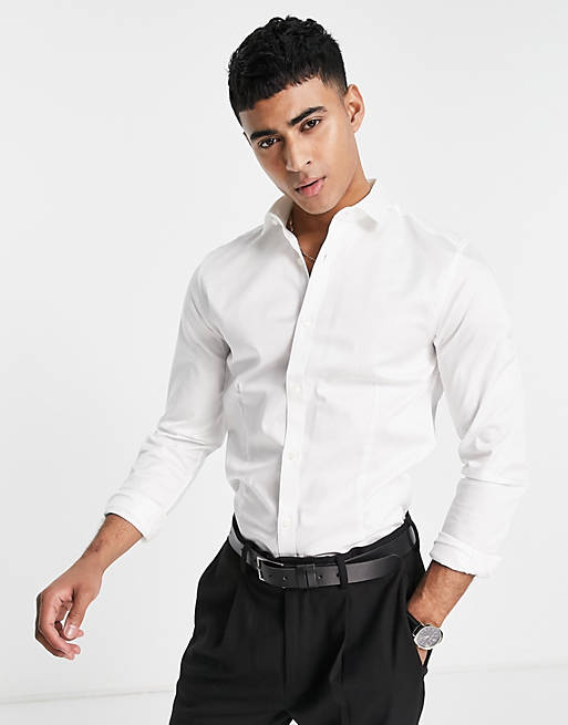 Premium super slim fit stretch smart shirt in white