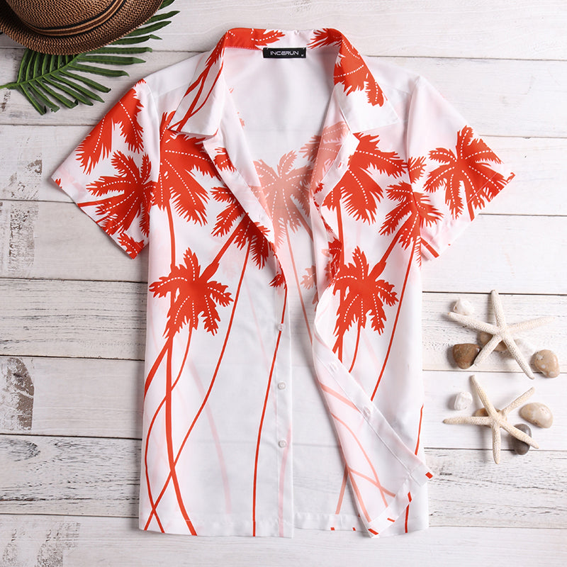 Men's Hawaiian White print short sleeve casual shirt