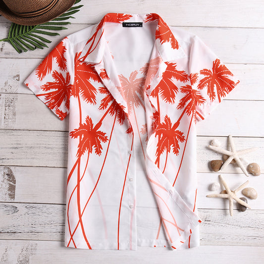 Men's Hawaiian White print short sleeve casual shirt
