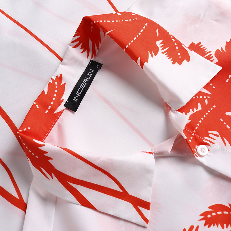 Men's Hawaiian White print short sleeve casual shirt