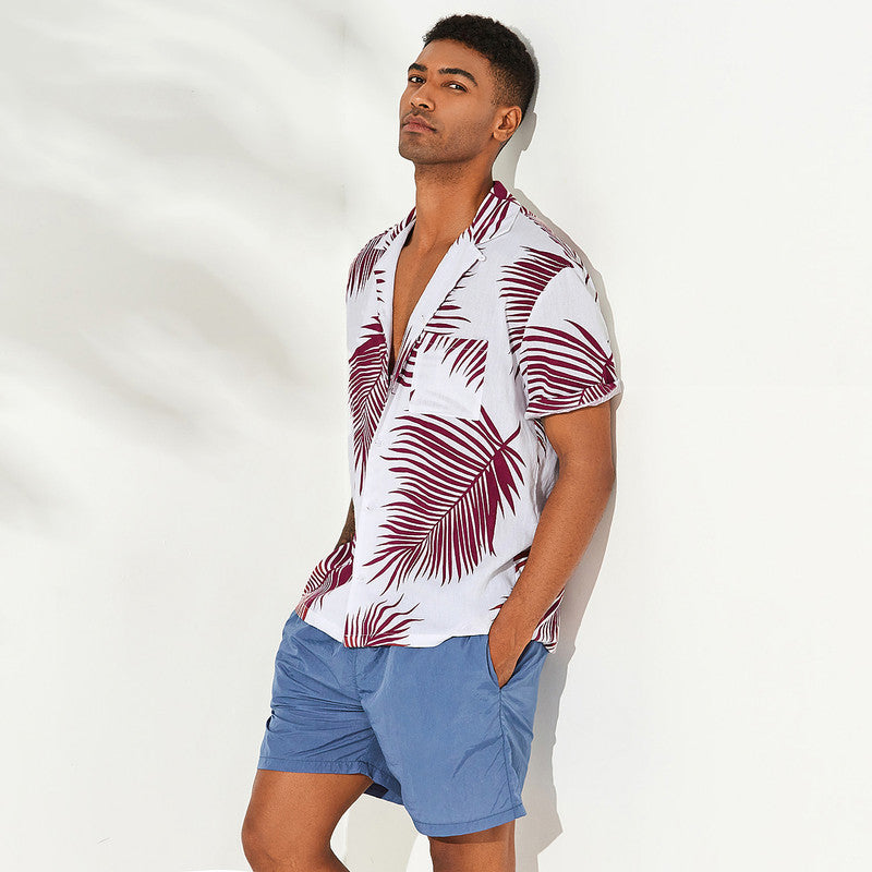 Palm Leaf print short sleeve casual shirt