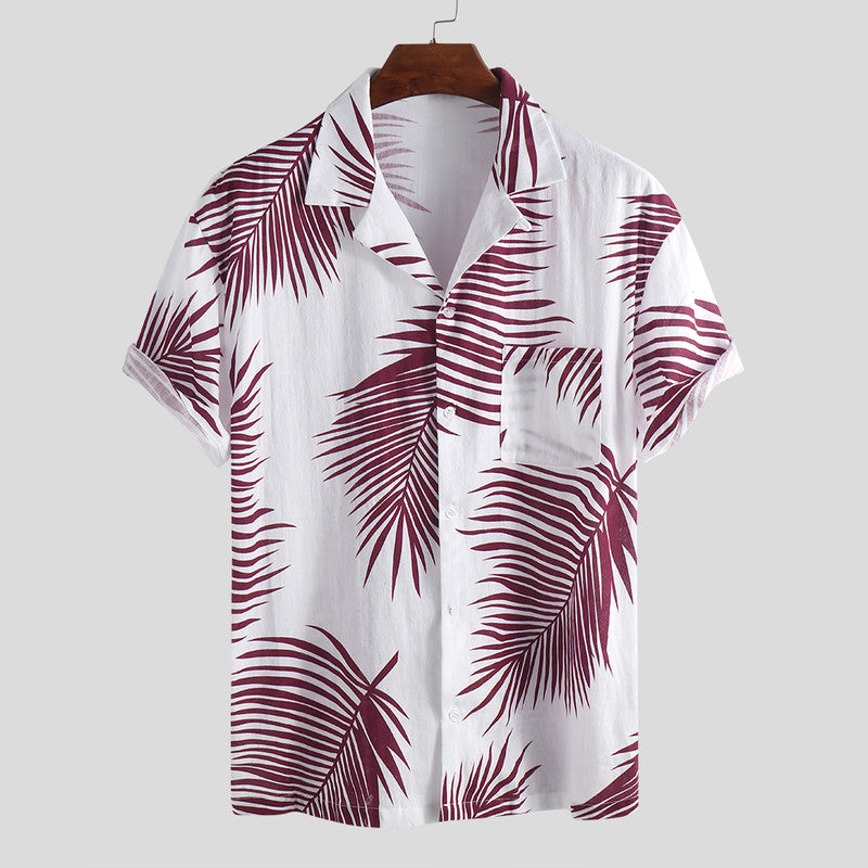 Palm Leaf print short sleeve casual shirt