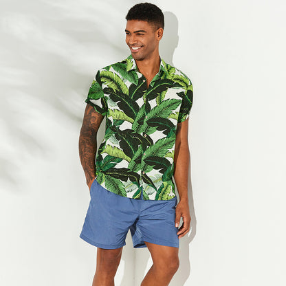 Green Leaf print short sleeve casual shirt