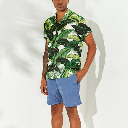 Green Leaf print short sleeve casual shirt