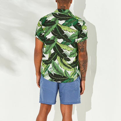 Green Leaf print short sleeve casual shirt
