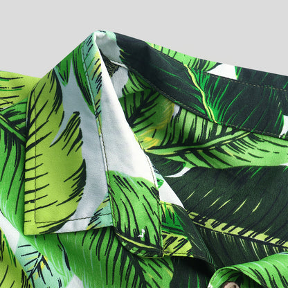 Green Leaf print short sleeve casual shirt