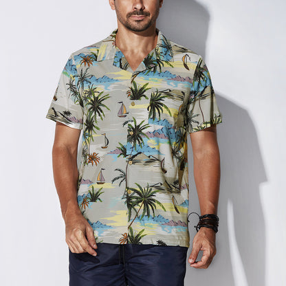 Men's Beach Leaf print short sleeve casual shirt