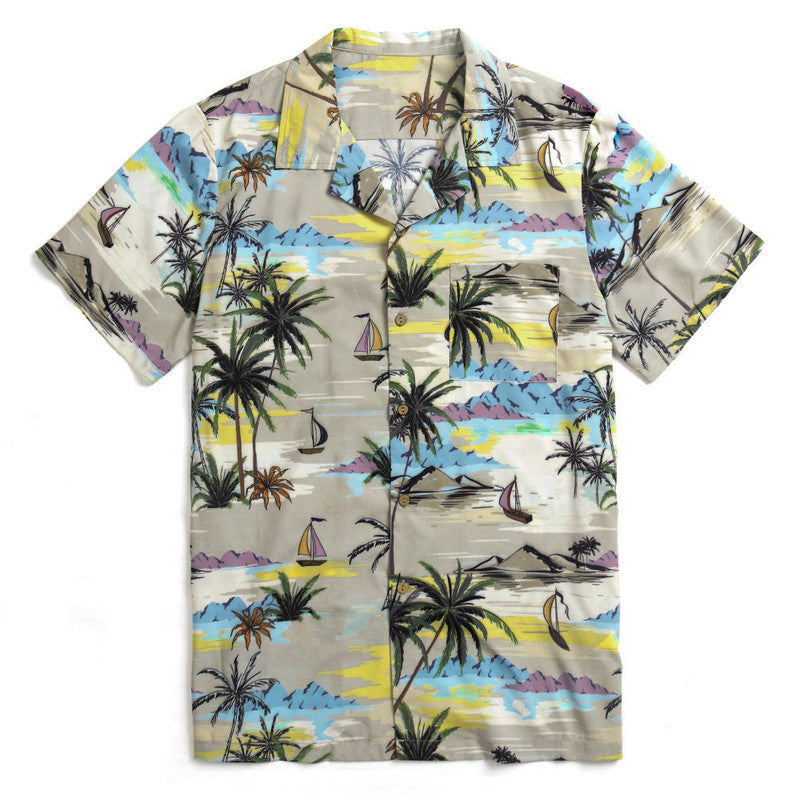 Men's Beach Leaf print short sleeve casual shirt