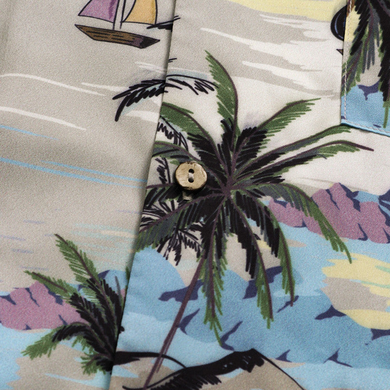 Men's Beach Leaf print short sleeve casual shirt
