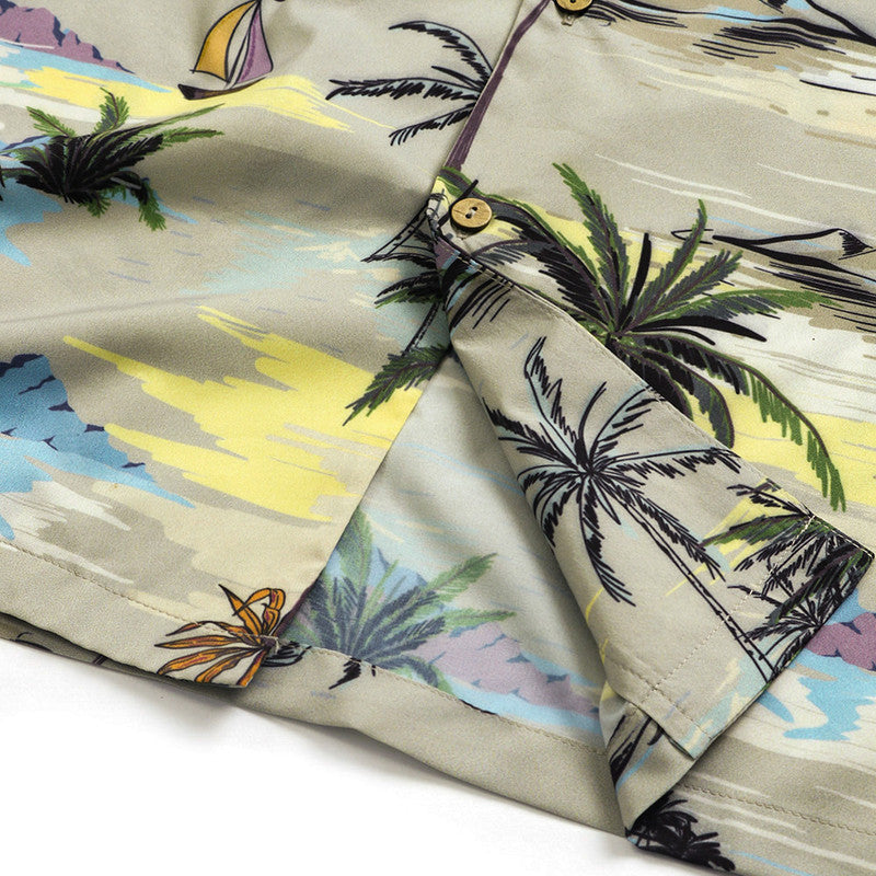 Men's Beach Leaf print short sleeve casual shirt