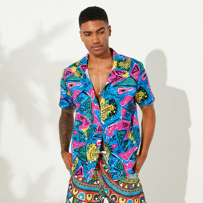 Men's Geo paint print short sleeve casual shirt