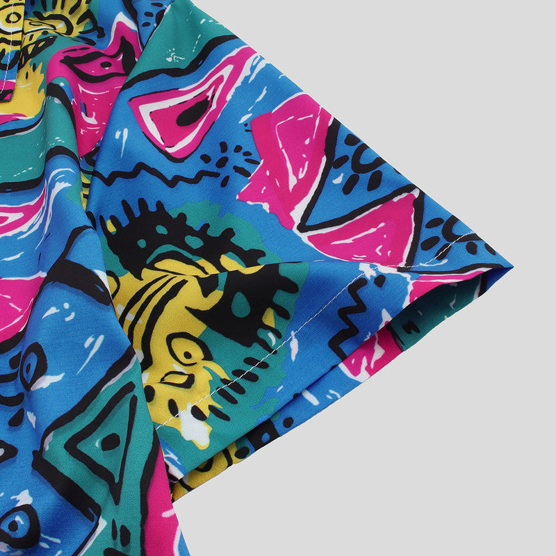 Men's Geo paint print short sleeve casual shirt