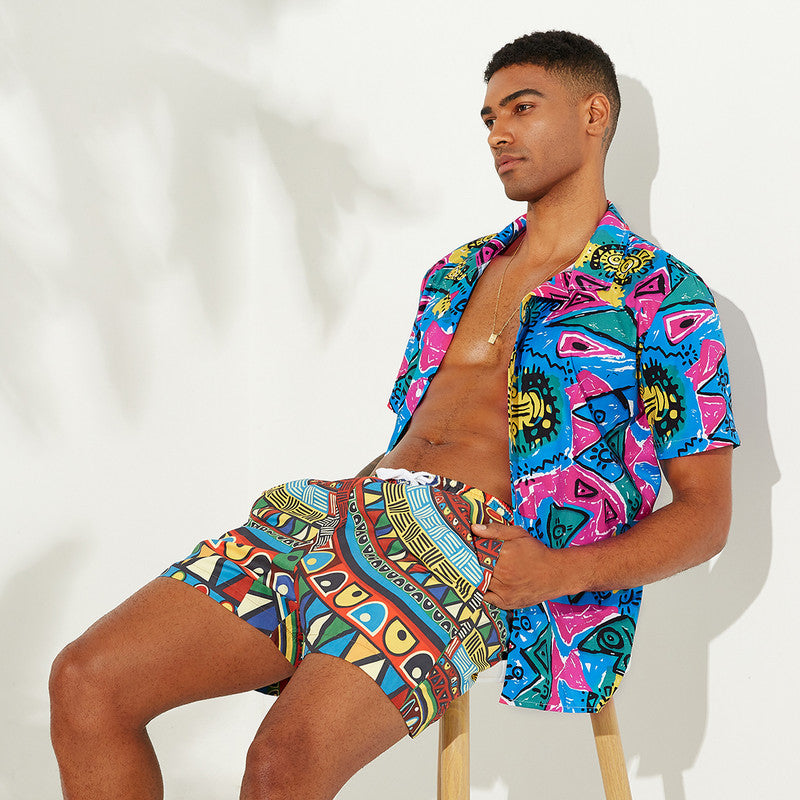 Men's Geo paint print short sleeve casual shirt