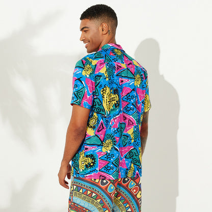 Men's Geo paint print short sleeve casual shirt