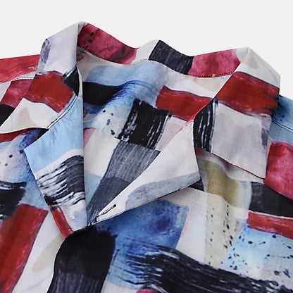 Men's Geomatric Brush print short sleeve casual shirt