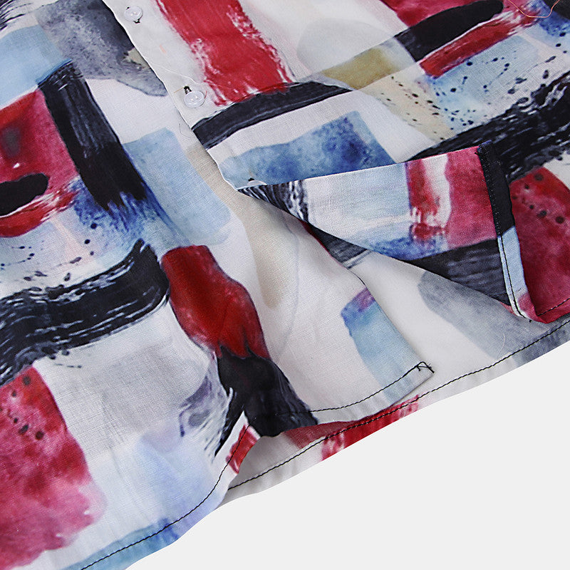 Men's Geomatric Brush print short sleeve casual shirt