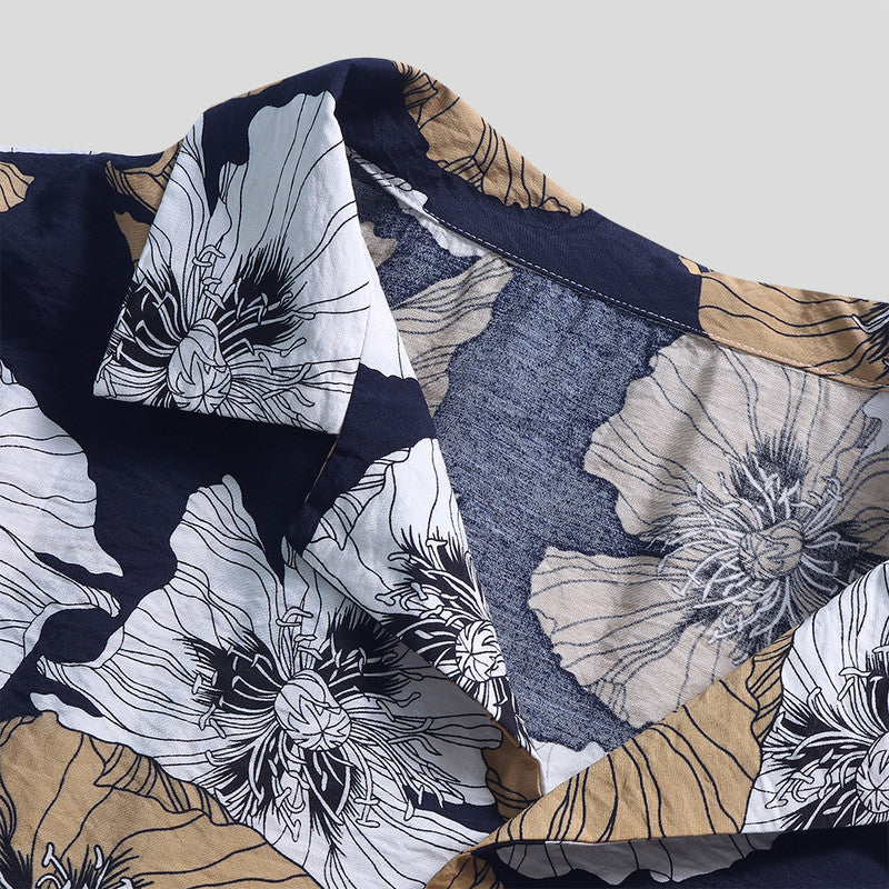 Men's Big Leaf print short sleeve casual shirt