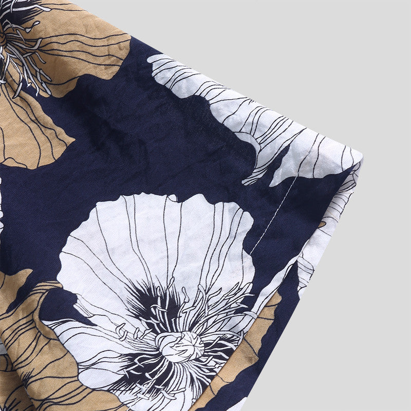 Men's Big Leaf print short sleeve casual shirt