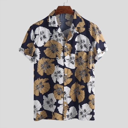 Men's Big Leaf print short sleeve casual shirt