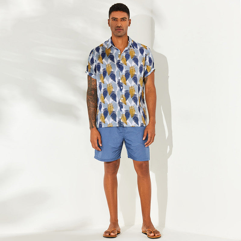 Men's light palm print short sleeve casual shirt