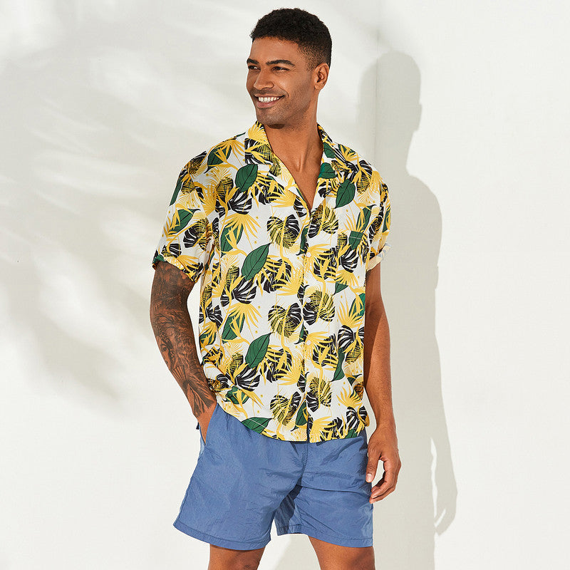 Men's Desert yellow print short sleeve casual shirt