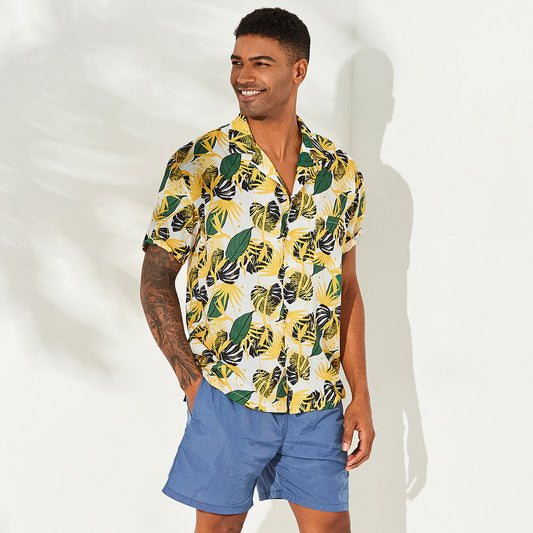 Men's Desert yellow print short sleeve casual shirt