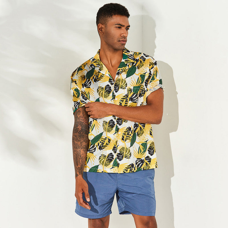 Men's Desert yellow print short sleeve casual shirt