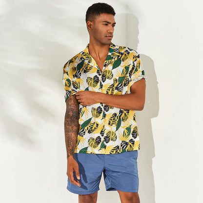 Men's Desert yellow print short sleeve casual shirt