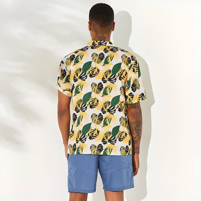 Men's Desert yellow print short sleeve casual shirt