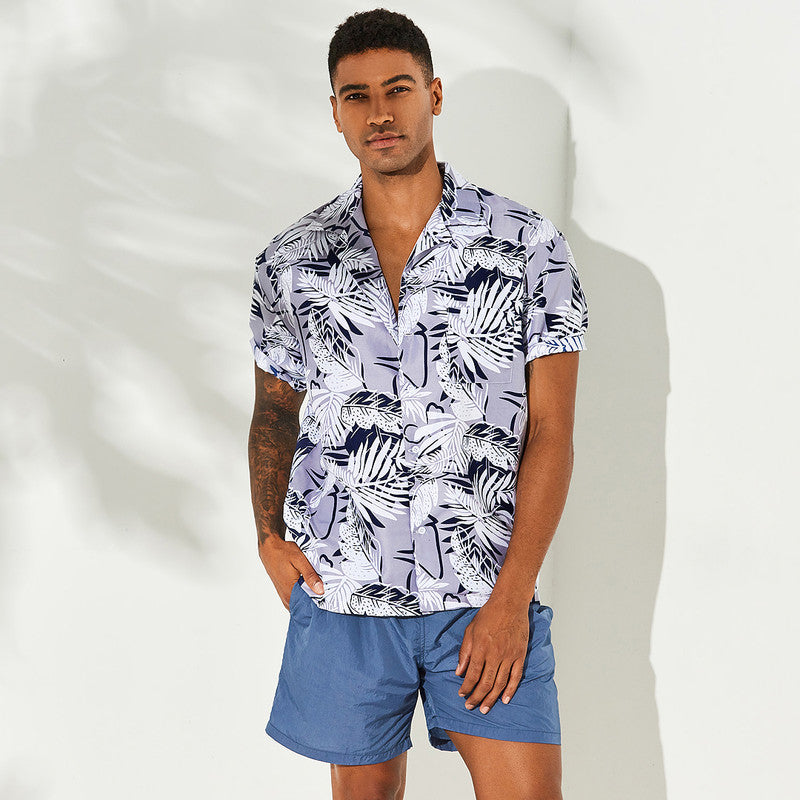 Oldschool Leaf print short sleeve casual shirt