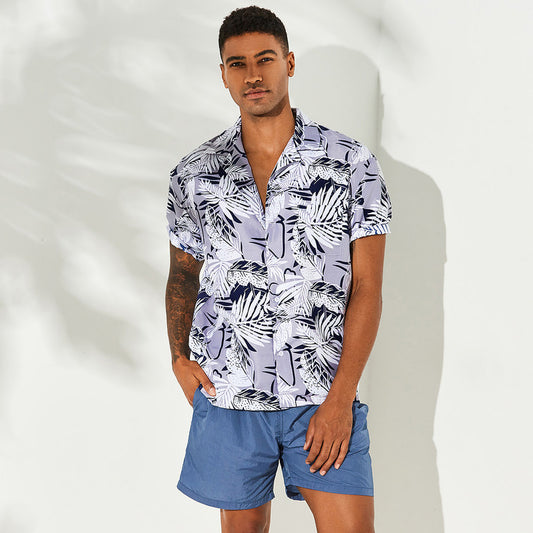 Oldschool Leaf print short sleeve casual shirt