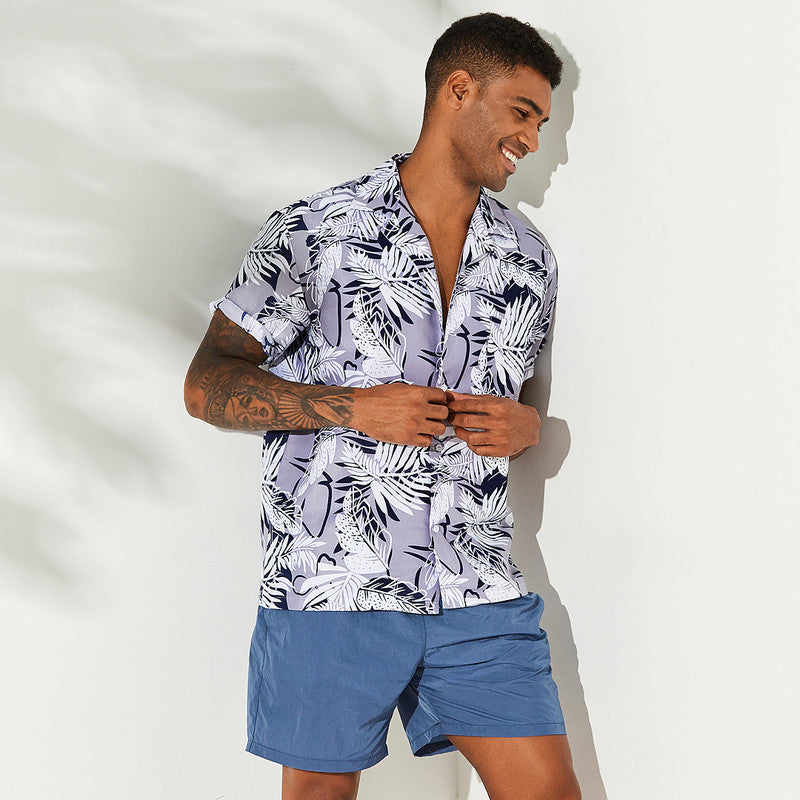 Oldschool Leaf print short sleeve casual shirt
