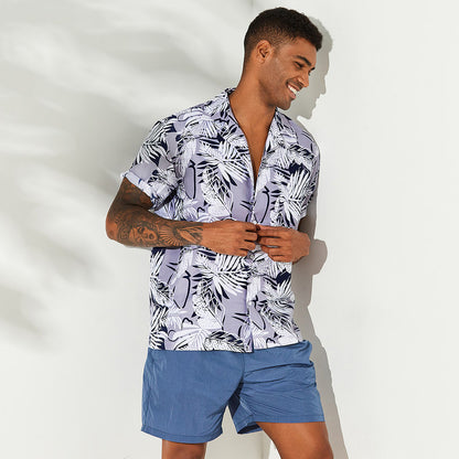 Oldschool Leaf print short sleeve casual shirt