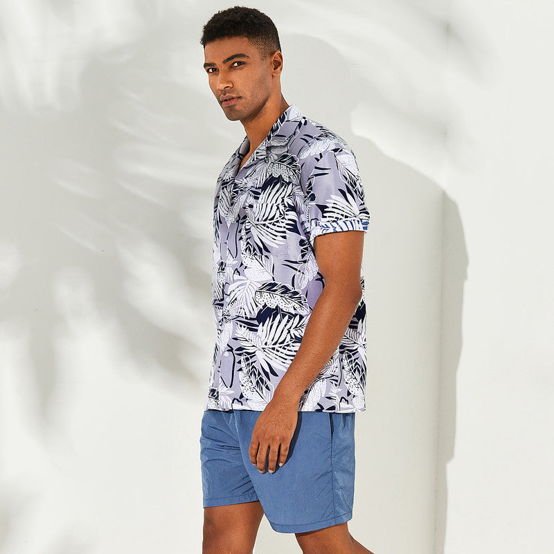 Oldschool Leaf print short sleeve casual shirt
