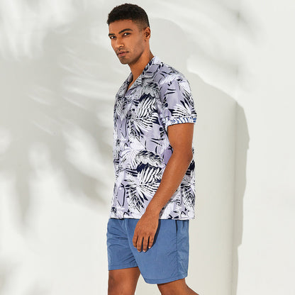 Oldschool Leaf print short sleeve casual shirt