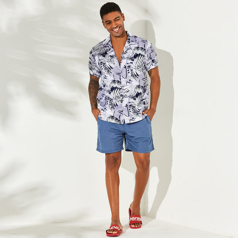 Oldschool Leaf print short sleeve casual shirt
