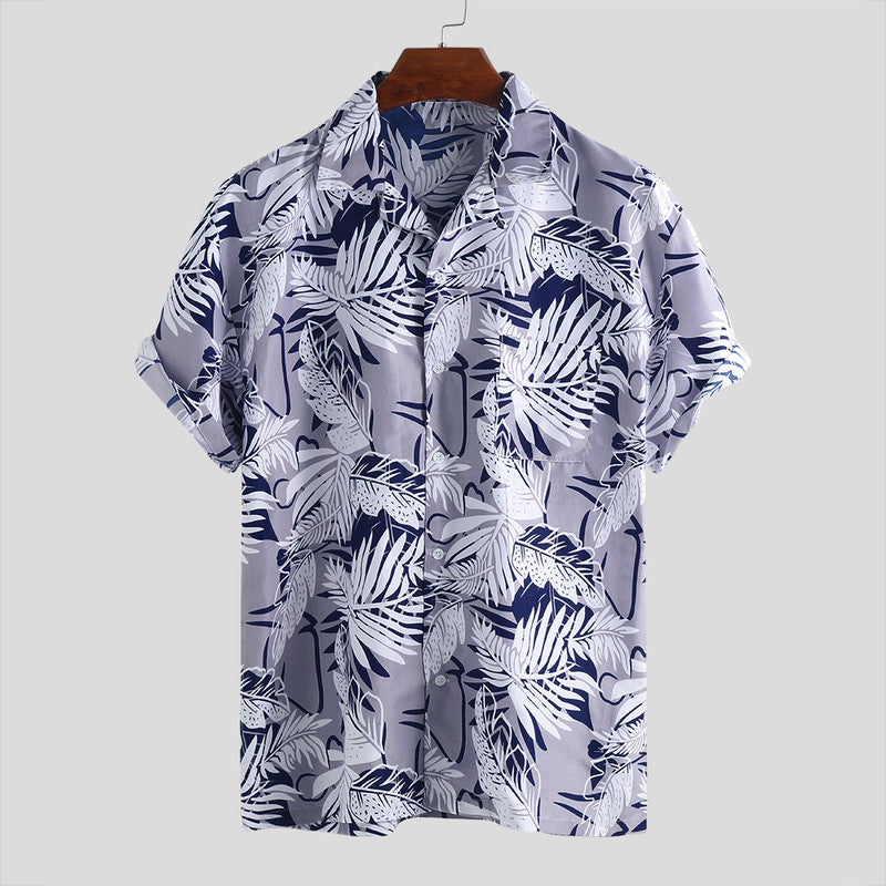Oldschool Leaf print short sleeve casual shirt