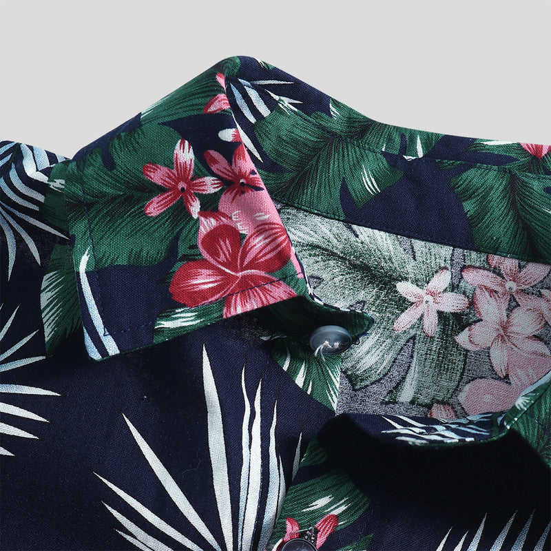 Men's Big Leaf Print Short Sleeve Casual Shirt