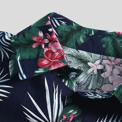 Men's Big Leaf Print Short Sleeve Casual Shirt