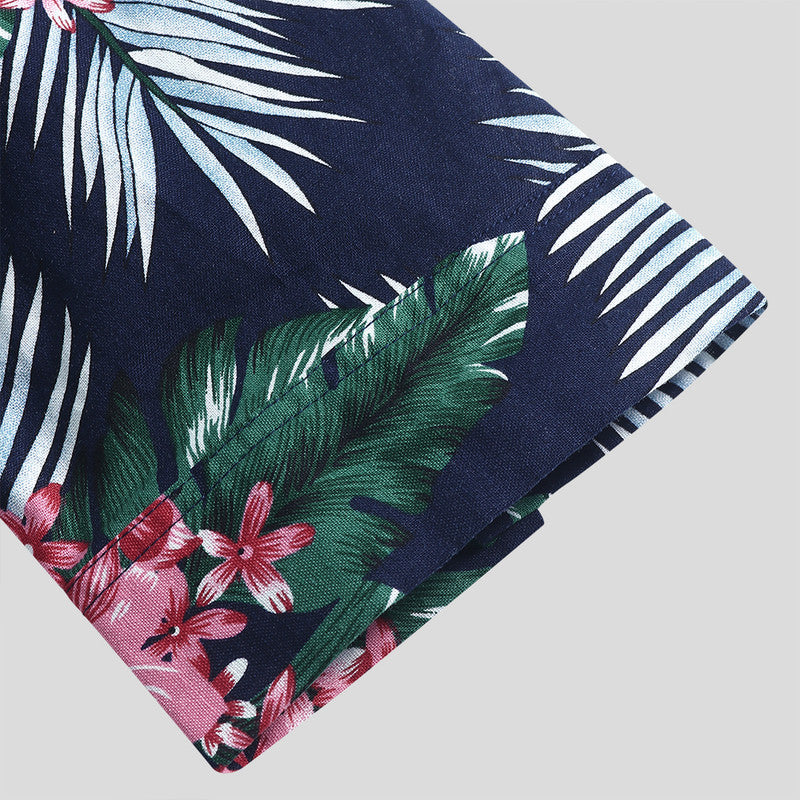 Men's Big Leaf Print Short Sleeve Casual Shirt