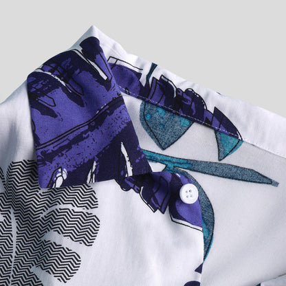 Men's cool white print short sleeve casual shirt