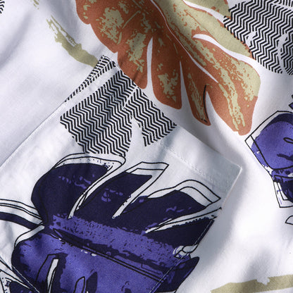 Men's cool white print short sleeve casual shirt