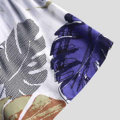 Men's cool white print short sleeve casual shirt